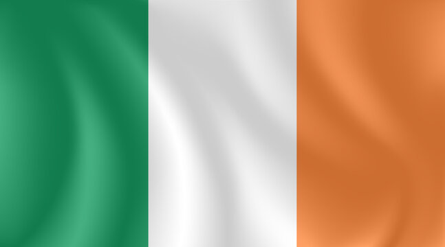 National flag of Ireland with imitation of light waves on the fabric. Vector stock illustration