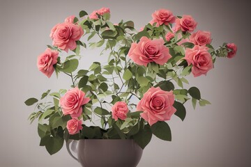 beautiful pink roses isolated on background, 3D rendering, raster illustration.