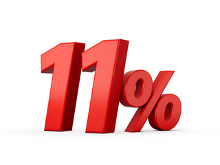 3d Red 11% Eleven Percent Sign on White Background 3d illustration