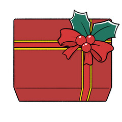 ヒイラギ付きのリボンでラッピングした長方形のクリスマスプレゼント