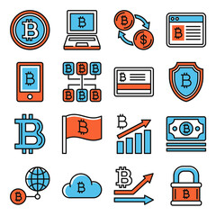 Bitcoin Cryptocurrency Icons Set on White Background. Vector