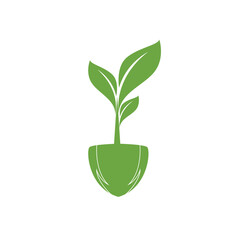shovel tree leaf spade nature Green garden environment template vector illustration. Agriculture icon design