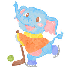 cute elephant wearing sweater play ice skate