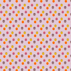 Polka dot  pattern filled circles of the same size  commonly children's clothing, toys, furniture, ceramics or background.purple yellow two tone of art polka dot seamless pink background