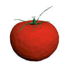 Low poly red tomato isolated on white background. 3D. Vector illustration.