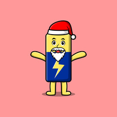 Fototapeta na wymiar Cute Cartoon mascot character Battery santa claus character christmas illustration