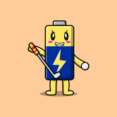 Cute cartoon Battery character playing golf in concept flat cartoon style illustration