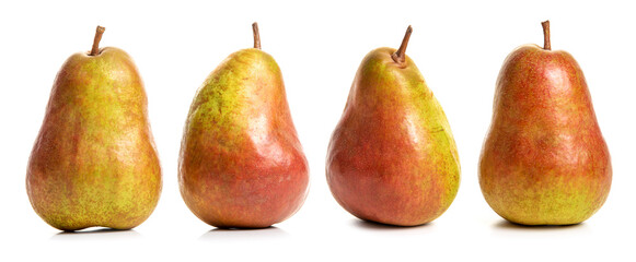 Four red-green pears. Isolate on white background