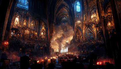 Fototapeta na wymiar AI generated image of the Notre Dame cathedral at Paris in the 1700s