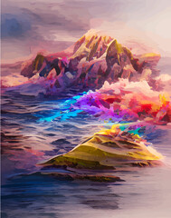 Tropical leaves in abstract style. pictures tropical abstraction. Landscape vertical picture in abstract style. NFT art. illustration created by neural network. Video Game's Digital background