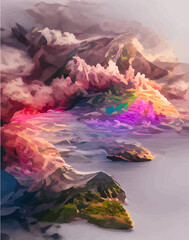 Tropical leaves in abstract style. pictures tropical abstraction. Landscape vertical picture in abstract style. NFT art. illustration created by neural network. Video Game's Digital background