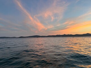 Beautiful orange sunset at the sea, natural colors, seascape background