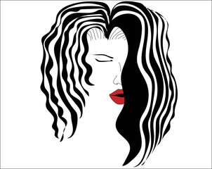 half-silhouette vector of a woman's face with loose hair
