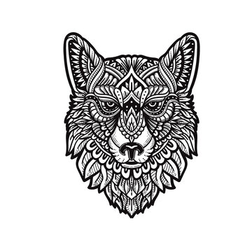 hand drawn wolf head zentagle vector