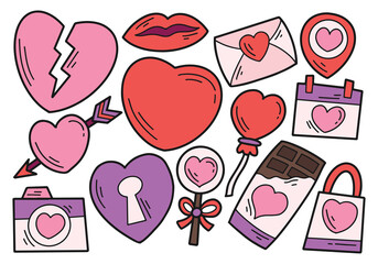 Set of Romantic Love Doodle Color