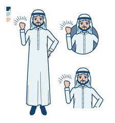 白い衣装を着たアラビア人男性がガッツポーズをしているイラスト