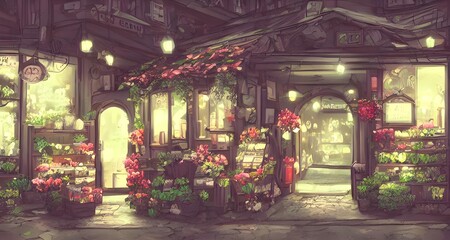 Obraz premium 煌びやかな夜に営む花屋_48