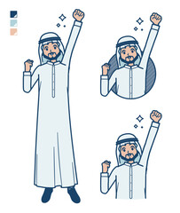 白い衣装を着たアラビア人男性がガッツポーズをしているイラスト
