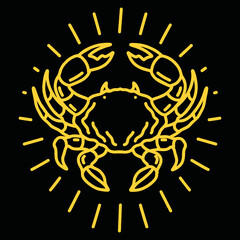 Crab illustration Monoline Vector Logo, animal vintage badge, creative emblem Design For Tshirt