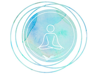 Yoga and meditation artwork watercolor Om. Circular Watercolor mandala meditation Symbol Om lotus