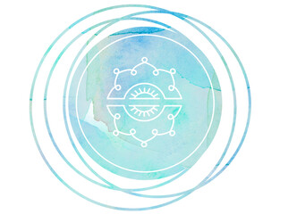 Yoga and meditation artwork watercolor Om. Circular Watercolor mandala meditation Symbol Om lotus