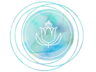 Yoga and meditation artwork watercolor Om. Circular Watercolor mandala meditation Symbol Om lotus