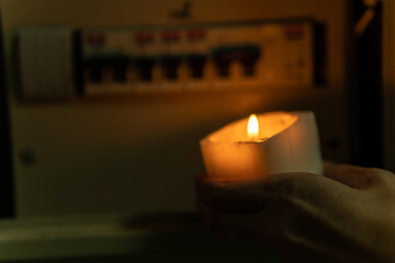 Obraz na płótnie Canvas Box flame off shield dark wax repairman meter electricity, from, darkness