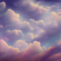 Naklejka na ściany i meble Dream Sky Heaven Cloudscape Background, Watecolor Painting Elegant Textured Effect. Fantasy Layer for Sky Replacement, Magic Pastel Soft and Vibrant Colors.