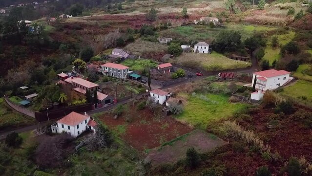 Drone shot of a little village in Madeira