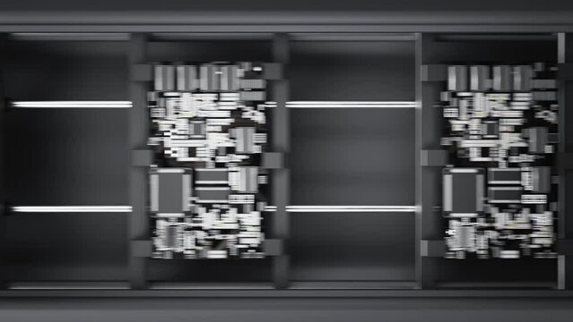 Conveyor belt with circuit boards. Production line of main computer parts. Loop