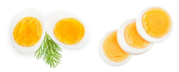 boiled egg and half isolated on white background. Top view.