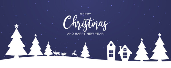 Naklejka premium Christmas banner with landscape silhouette design