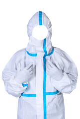 Protective coveral suit with latex gloves