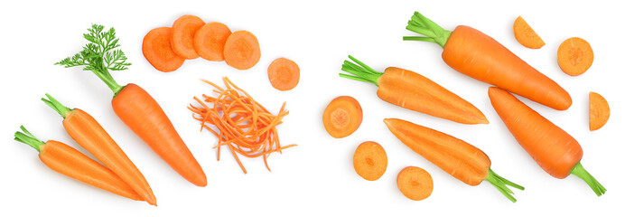 Carrot isolated on white background. Top view. Flat lay
