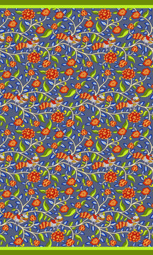 Pen Kalamkari Peacock Saree Fabric Design 