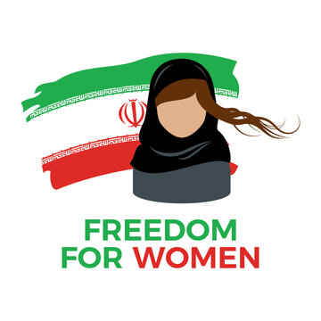 Freedom For Iranian Women Vector. Iranian Woman With Flowing Hair Icon Vector Isolated On A White Background. Iran Women Protest Graphic Design. Woman And Iranian Grunge Flag Design Element