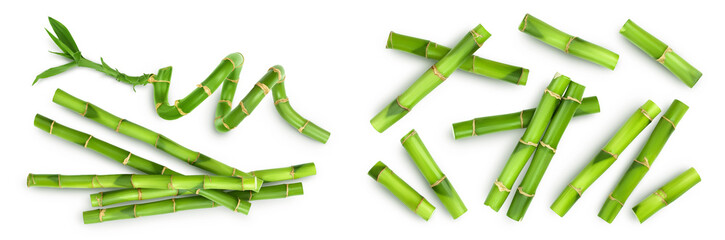 Green bamboo isolated on white background and full depth of field. Top view. Flat lay