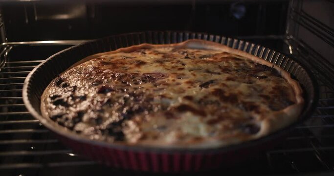 baking mushroom quiche in the over 