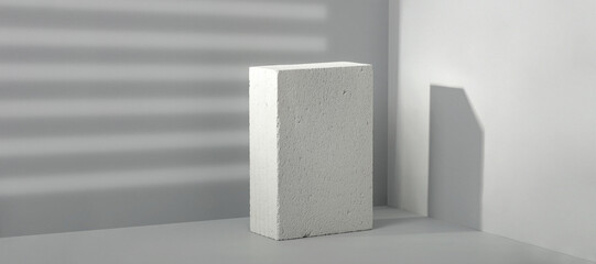 Minimalism pedestal on gray background and wall with shadows. 