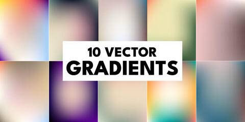 A set of bright vector gradients in trending color combinations. For covers, wallpapers, branding and other projects. You can use gradients for any of the projects.