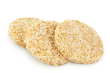 coconut cookies with white flax seeds and honey isolated on white background with full depth of field. Healthy food