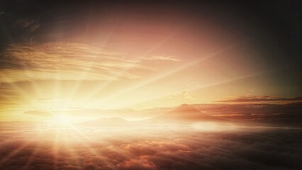 3d illustration of sunrise on mount fuji in japan