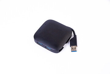 various converter cables adapters for computers and smartphones HDMI VGA USB DVI DP isolated on...