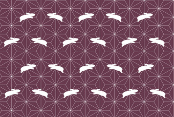 背景素材　麻の葉の模様と跳ねるウサギ 