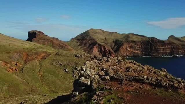 Drone shot of a beautiful landscape in Madeira