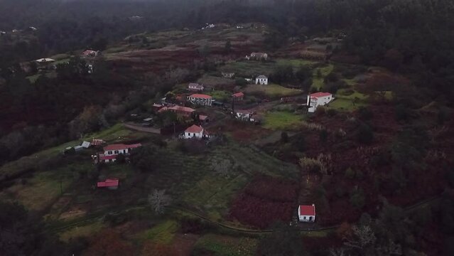 Drone shot of a small town in Madeira