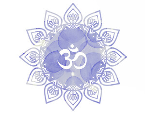 Watercolor decorative Om Aum Symbol lotus flower mandala