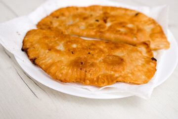 chicken pie with potatoes close up