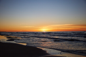 View on a sunset under the sea, seaside selective focus