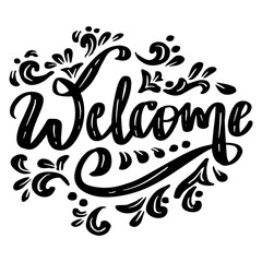 Welcome word hand lettering for posters and greeting cards design. 